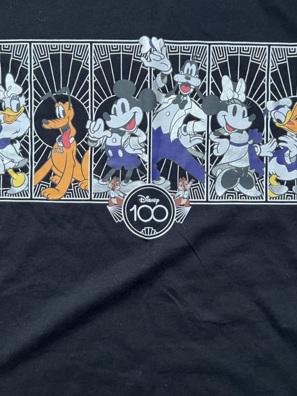 Disney 100 Celebration Black T-Shirt Mickey Minnie Goofy Donald Pluto Daisy  NWT